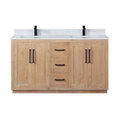60" Double Bathroom Vanity with Grain White Countertop without Mirror