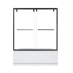 By Pass Semi Frameless Tub Door in Matte Black with Clear Glass