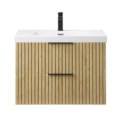 Single Bathroom Vanity in Nature Brown White Artificial Drop-in Sink