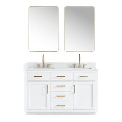 54" Double Bathroom Vanity in White with Grain White
