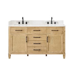 60" Double Bathroom Vanity in with Grain White Engineered Stone Countertop