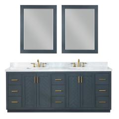 84" Double Bathroom Vanity Set in Classic Blue with Mirror