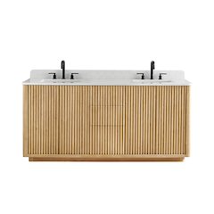 72" Double Bathroom Vanity in Washed Light Brown with Grain White