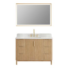 Single Bathroom Vanity in Washing Light Brown Grain White Engineered Stone