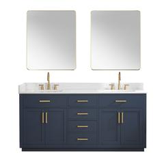 72" Double Bathroom Vanity in Royal Blue with Mirror