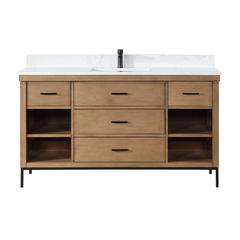 60" Single Bathroom Vanity Set in Brown Pine without Mirror
