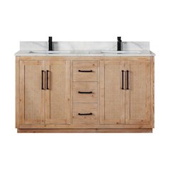 60" Double Bathroom Vanity with Calacatta White Quartz Countertop without Mirror