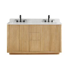 60" Double Bathroom Vanity in Washed Light Brown with Grain White