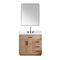 36" Single Bathroom Vanity in Light Brown with Mirror