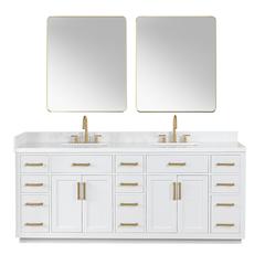 84" Double Bathroom Vanity in White with Mirror