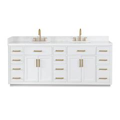 84" Double Bathroom Vanity in White without Mirror