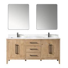 Double Bathroom Vanity in Weathered Fir with Stone Countertop with Mirror
