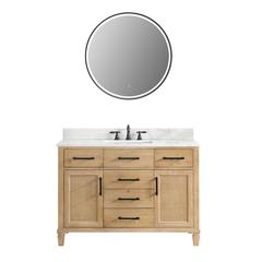 Single Bathroom Vanity in Weathered Fir with Stone Countertop with Mirror