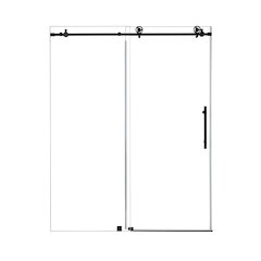Single Sliding Frameless Shower Door in Matte Black with Clear Glass