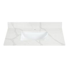 Arbios 36. in Quartz Stone Vanity Top in Calacatta White with White Sink