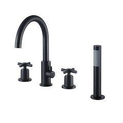 Cross Handles Deck-Mount Roman Tub Faucet in Matte Black with Handshower