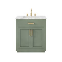 30" Single Bathroom Vanity Set in Vintage Green, Carrara White Marble Countertop