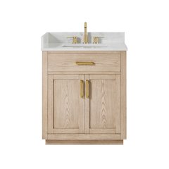 30"Single Bathroom Vanity in Natural Ash,Grain White Engineered Stone Countertop