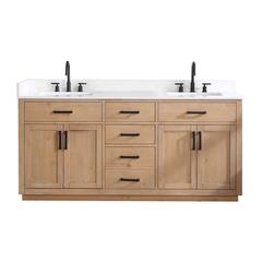 72" Double Bathroom Vanity in Light Brown without Mirror