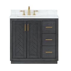 36" Single Bathroom Vanity Set in Brown Oak without Mirror