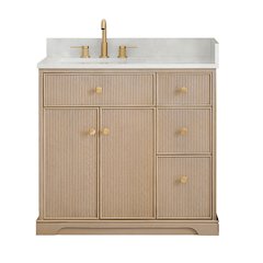 36" Single Bathroom Vanity in Natural Oak with Engineered Stone Countertop