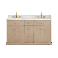 60" Double Bathroom Vanity in Natural Oak with Engineered Stone Countertop