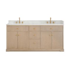 72" Double Bathroom Vanity in Natural Oak with Engineered Stone Countertop