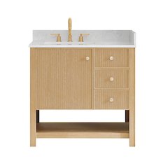 36" Single Bathroom Vanity in White Oak with Engineered Stone Countertop