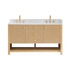 60" Double Bathroom Vanity in White Oak with Engineered Stone Countertop