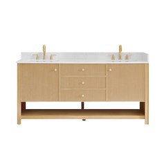 72" Double Bathroom Vanity in White Oak with Engineered Stone Countertop