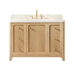 48"Single Bathroom Vanity in Brushed Oak,Grain White Engineered Stone Countertop