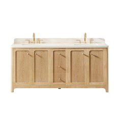 72"Double Bathroom Vanity in Brushed Oak,Grain White Engineered Stone Countertop