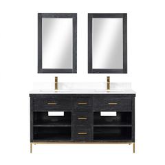 60" Double Bathroom Vanity Set in Black Oak with Mirror
