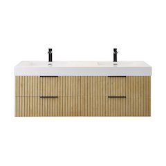 Double Bathroom Vanity in Nature Brown White Artificial Drop-in Sink
