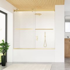 By Pass Frameless Tub Door in Brushed Gold with Clear Glass