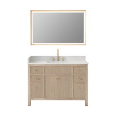 Single Bathroom Vanity in Nature Oak Grain White Engineered Stone Countertop