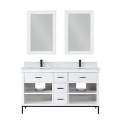 60" Double Bathroom Vanity Set in White with Mirror