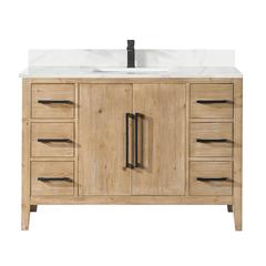 Single Bathroom Vanity in Weathered Fir with Stone Countertop without Mirror