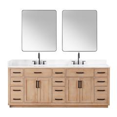 84" Double Bathroom Vanity in Light Brown with Mirror
