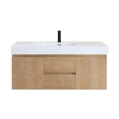 Single Bathroom Vanity in Light Brown White Artificial Drop-in Sink