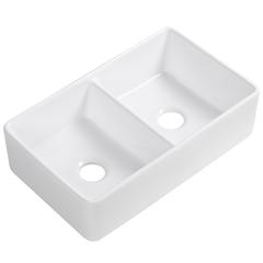 Glossy White Ceramic Rectangular 32" L x 19.7" W Vessel Bathroom Double Sinks