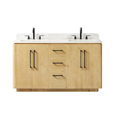 60" Double Bathroom Vanity in Nature Brown with Grain White