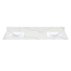 Arbios 72. in Quartz Stone Vanity Top in Calacatta White with White Sink