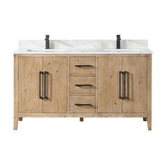 Double Bathroom Vanity in Weathered Fir with Stone Countertop without Mirror
