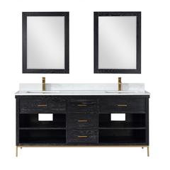 72" Double Bathroom Vanity Set in Black Oak with Mirror