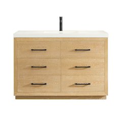 48" Single Bathroom Vanity in White Oak with White Artificial Drop-in Sink