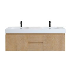 Double Bathroom Vanity in Light Brown White Artificial Drop-in Sink