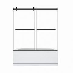 Marcelo 60" W x 58" H By Pass Frameless Tub Door in Matte Black with Clear Glass