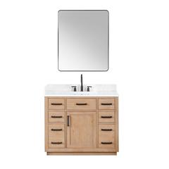 42" Single Bathroom Vanity in Light Brown with Mirror