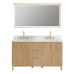 Double Bathroom Vanity in Washing Light Brown Grain White Engineered Stone